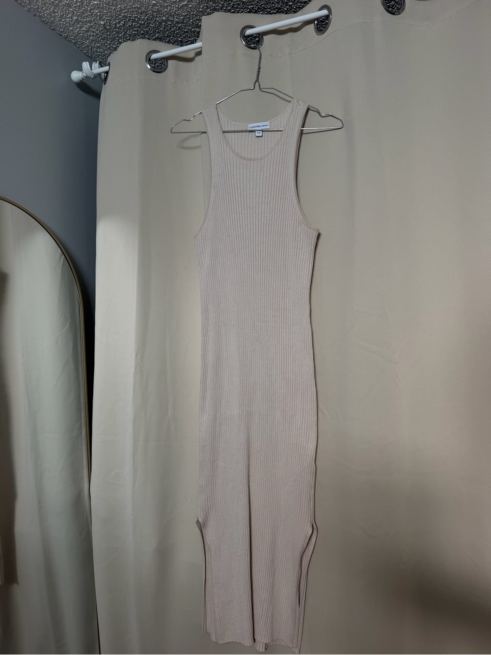 Calvin Klein Jeans Ribbed Tank Midi Dress - Light Beige